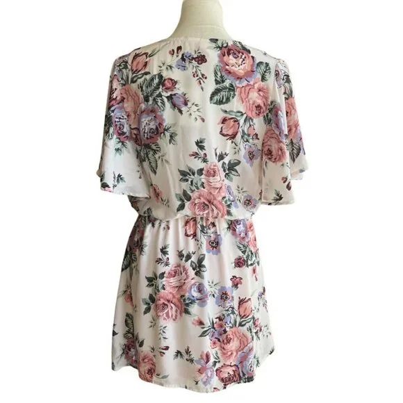 Mimi Chica Womens Surplice Neck Floral Print Mini Dress Size M - Picture 2 of 11